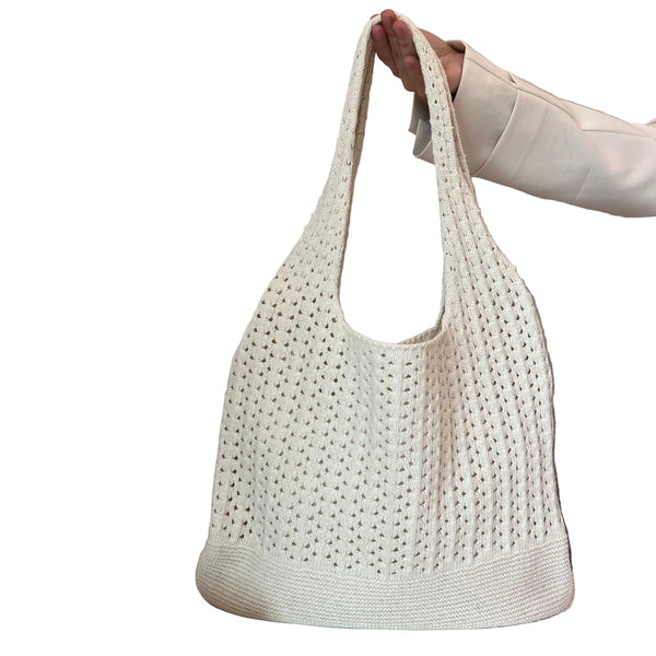 White Handwoven Knitted Tote Bag Vintage Style Shoulder Women's Bags & Handbags