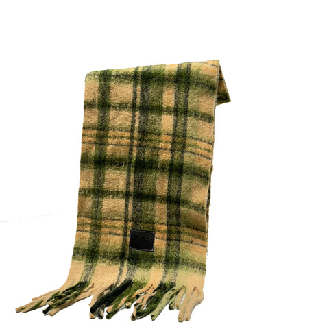 Yellow Green Plaid Color Block Women's Scarf Autumn/Winter Thick Warm Neck Wrap With Tassels Scarves & Wraps