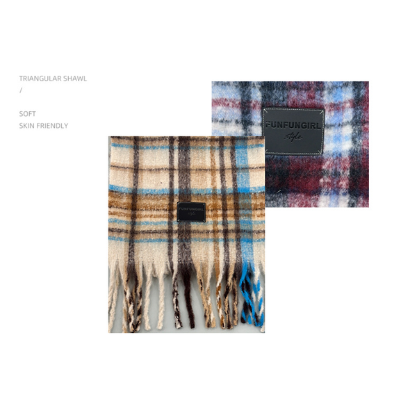 Yellow Green Plaid Color Block Women's Scarf Autumn/Winter Thick Warm Neck Wrap With Tassels Scarves & Wraps