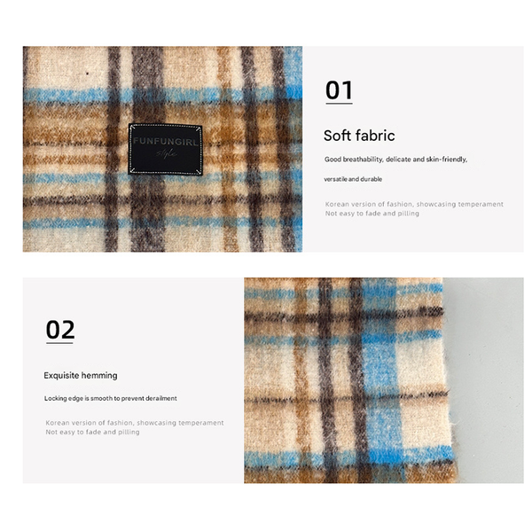 Yellow Green Plaid Color Block Women's Scarf Autumn/Winter Thick Warm Neck Wrap With Tassels Scarves & Wraps