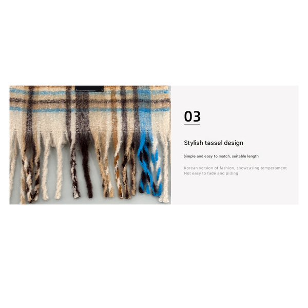 Yellow Green Plaid Color Block Women's Scarf Autumn/Winter Thick Warm Neck Wrap With Tassels Scarves & Wraps