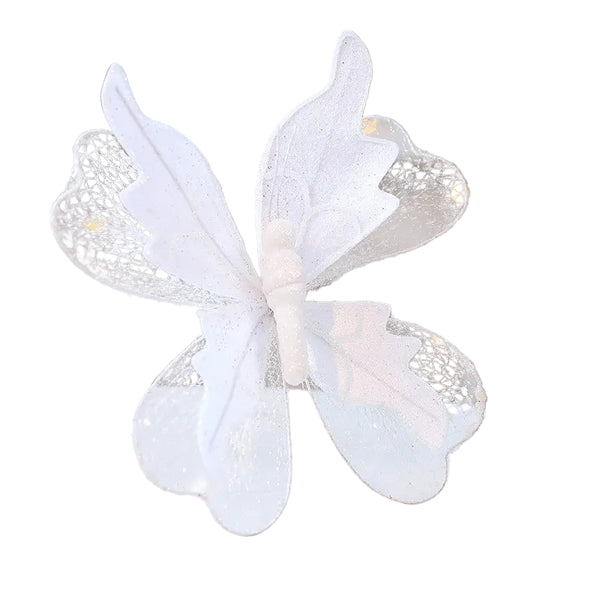 White Large Glitter Butterfly Christmas Ornaments (Set Of 2) Clip On Decorations For Trees & Wreaths Seasonal Decorations