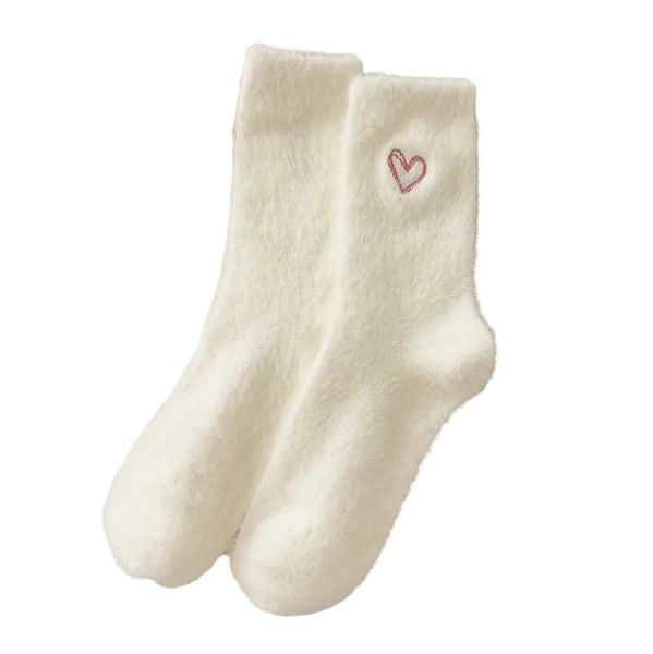 2 Piece Milky Women's Ultra Soft Fuzzy Socks Plush Chenille Thermal Crew With Heart Embroidery Womens Socks