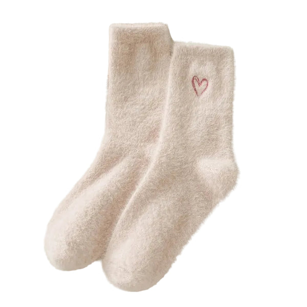 Light Pink Elosung 2 Piecewomen's Ultra Soft Fuzzy Socks Plush Chenille Thermal Crew With Heart Embroidery Light Pink Womens Socks