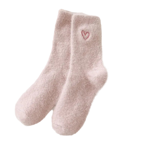 Pale Pink Elosung 2 Piecewomen's Ultra Soft Fuzzy Socks Plush Chenille Thermal Crew With Heart Embroidery Pale Pink Womens Socks