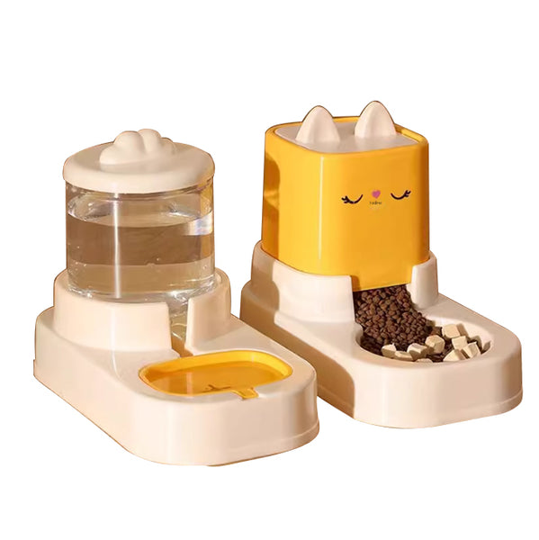 Yellow Automatic Pet Feeder And Water Dispenser Set Large Capacity Gravity Food & Combo For Cats Dogs Dog Automatic Feeders