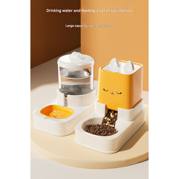 Yellow Automatic Pet Feeder And Water Dispenser Set Large Capacity Gravity Food & Combo For Cats Dogs Dog Automatic Feeders