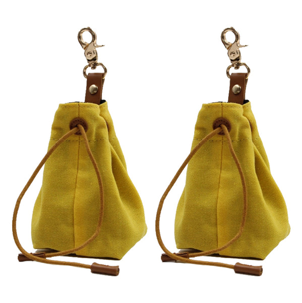 2 Pcs Yellow Clip On Canvas Dog Treat Pouch Portable Drawstring Bag For Training & Walks Treat Bags