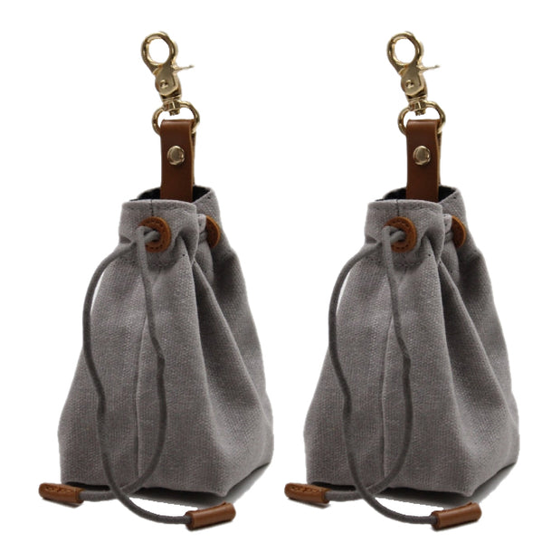 2 Pcs Grey Clip On Canvas Dog Treat Pouch Portable Drawstring Bag For Training & Walks Treat Bags