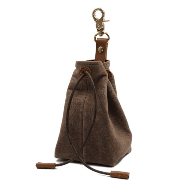 2 Pcs Brown Clip On Canvas Dog Treat Pouch Portable Drawstring Bag For Training & Walks Treat Bags