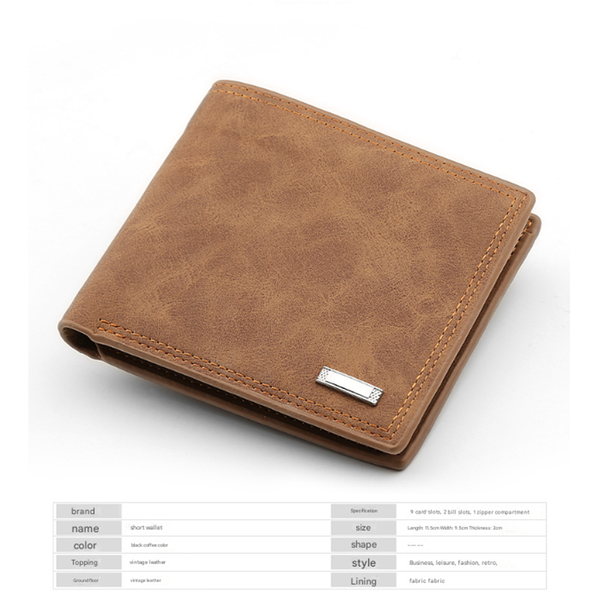 2 Piece Black Men's Vintage Style Bifold Wallet | High Capacity Pu Leather With Removable Card Holder & Zip Coin Pocket Wallets