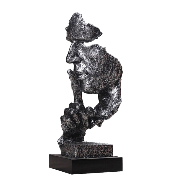 Silver Modern 'Silence Is Golden' Abstract Sculpture Nordic Resin Art Statue For Office & Living Room Decor Ornaments & Statues