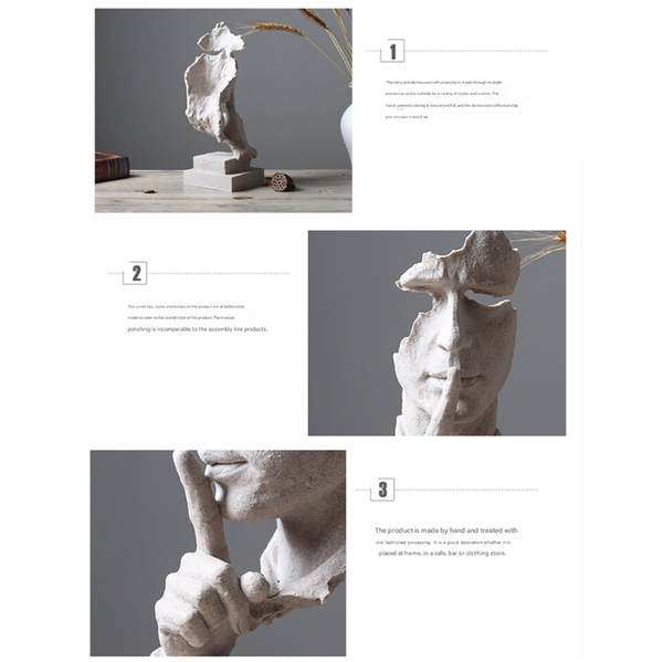 Silver Modern 'Silence Is Golden' Abstract Sculpture Nordic Resin Art Statue For Office & Living Room Decor Ornaments & Statues