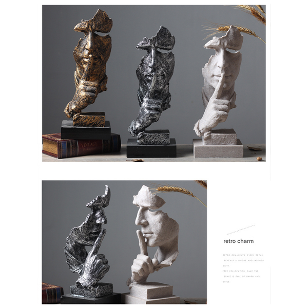 Silver Modern 'Silence Is Golden' Abstract Sculpture Nordic Resin Art Statue For Office & Living Room Decor Ornaments & Statues