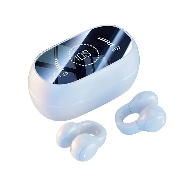 White Open Ear Ear Clip Wireless , Bluetooth 5.3 Headphones With Led Digital Display, Hi Fi Stereo Sound & Hd Mic For Sports And Calls Earbuds