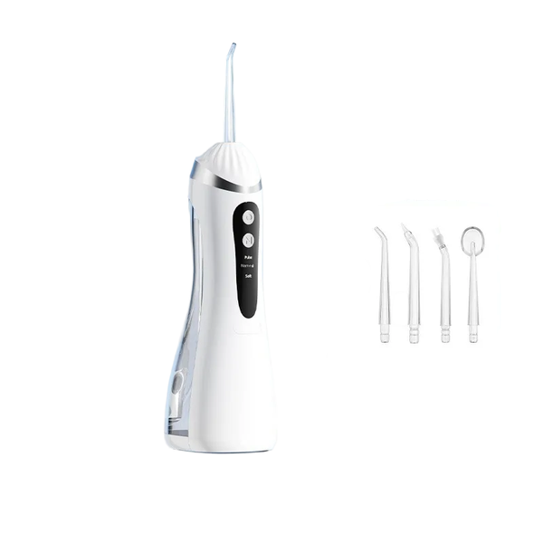 White Cordless Water Flosser & Oral Irrigator Portable Teeth Cleaner With 3 Modes 4 Jet Tips Dental Floss & Flossers