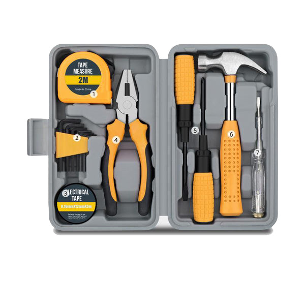 13 Piece Essential Household Tool Kit Compact Home Repair & Diy Set With Storage Case Yellow Hand Tool Sets