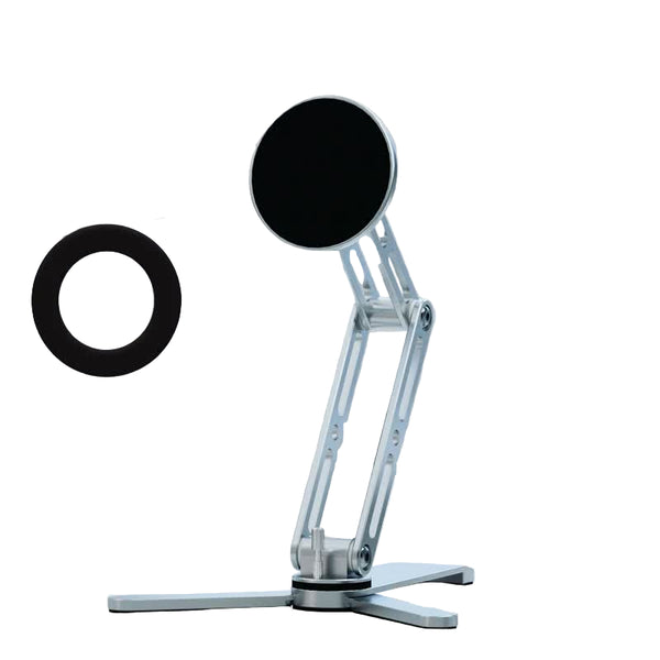 2 In 1 Magnetic Folding Stand For Phones & Tablets Adjustable Aluminum Desktop Handheld Holder Silver Mounts & Holders