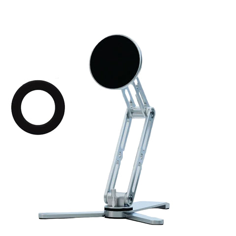 2 In 1 Magnetic Folding Stand For Phones & Tablets Adjustable Aluminum Desktop Handheld Holder Silver Mounts & Holders