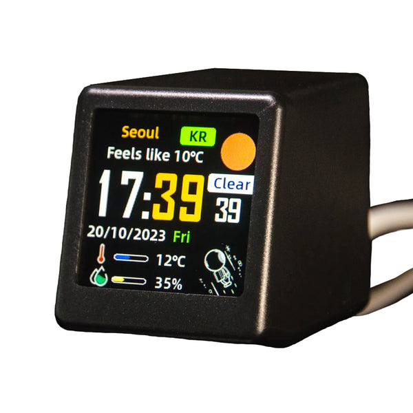 2Pc Mini Smart Wi Fi Weather Station Clock Desktop Digital With Hd Ips Screen Customizable Gif Display & 3 Day Forecast Black Alarm Clocks & Clock Rad