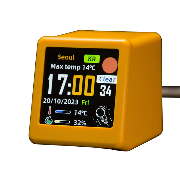 2Pc Mini Smart Wi Fi Weather Station Clock Desktop Digital With Hd Ips Screen Customizable Gif Display & 3 Day Forecast Yellow Alarm Clocks & Clock Ra