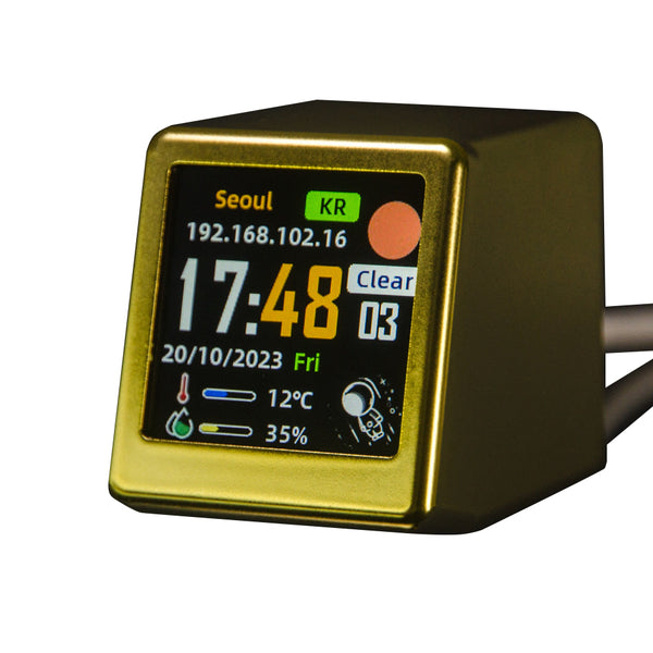 2Pc Mini Smart Wi Fi Weather Station Clock Desktop Digital With Hd Ips Screen Customizable Gif Display & 3 Day Forecast Gold Alarm Clocks & Clock Radi