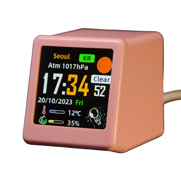 2Pc Mini Smart Wi Fi Weather Station Clock Desktop Digital With Hd Ips Screen Customizable Gif Display & 3 Day Forecast(Pink) Alarm Clocks & Clock Rad