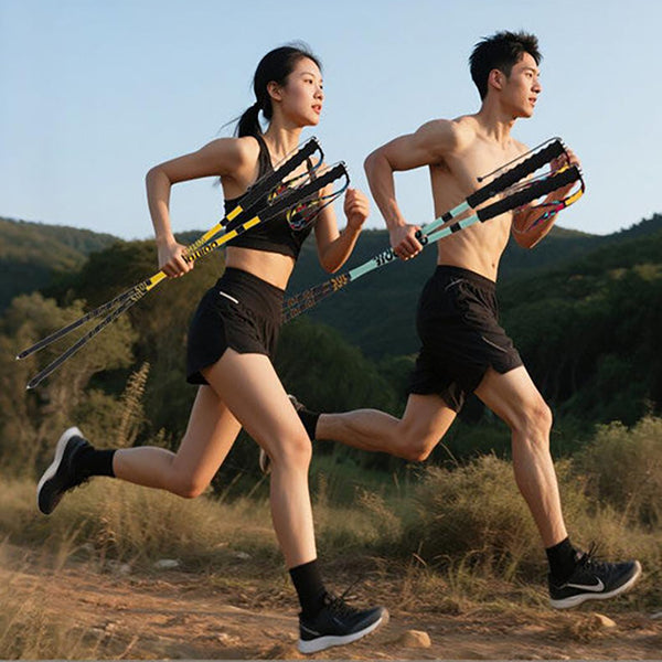 Ultralight Carbon Fiber Foldable Trail Running & Hiking Pole(Blue Recommended Height Range 155 165Cm) Walking & Trekking Sticks