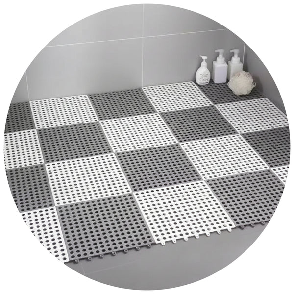 White And Grey Diy Interlocking Non Slip Floor Tiles 12 Pack Pvc Drainage Mat For Shower & Bathroom Safety Other Flooring & Tiles