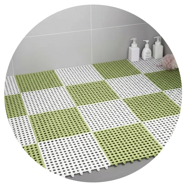 White And Green Diy Interlocking Non Slip Floor Tiles 12 Pack Pvc Drainage Mat For Shower & Bathroom Safety Other Flooring & Tiles