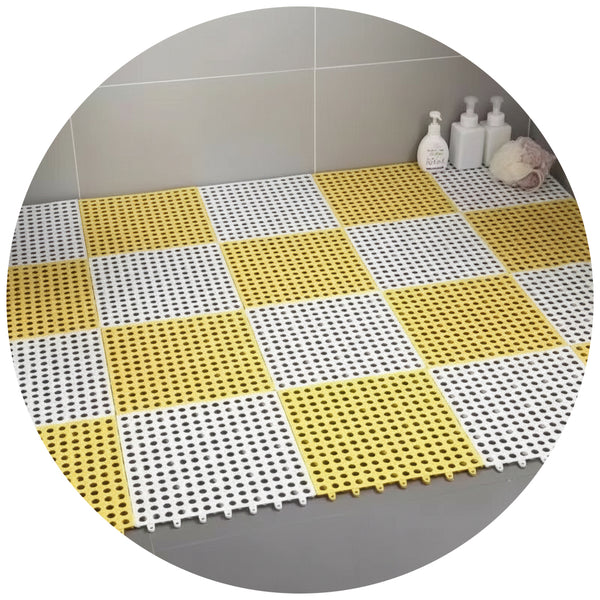 White And Yellow Diy Interlocking Non Slip Floor Tiles 18 Pack Pvc Drainage Mat For Shower & Bathroom Safety Other Flooring & Tiles