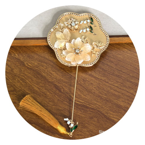 Yellow Exquisite Chinese Palace Style Mini Fan Handheld Decorative Prop With Tassel For Photoshoots Portable Fans