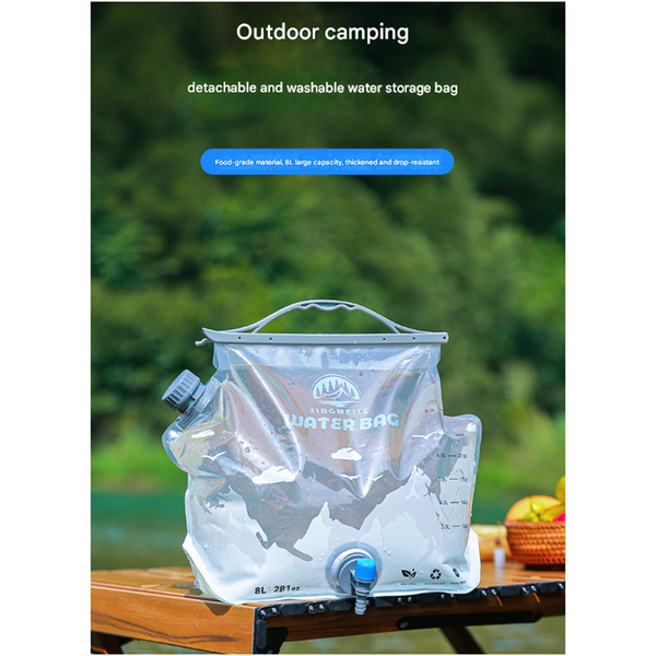 1 Piece Grey 8L Foldable Water Bag Large Capacity Portable Carrier With Spigot For Camping And Outdoors Other Camping Cooking Supplies