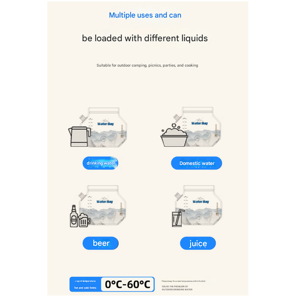 1 Piece Grey 8L Foldable Water Bag Large Capacity Portable Carrier With Spigot For Camping And Outdoors Other Camping Cooking Supplies