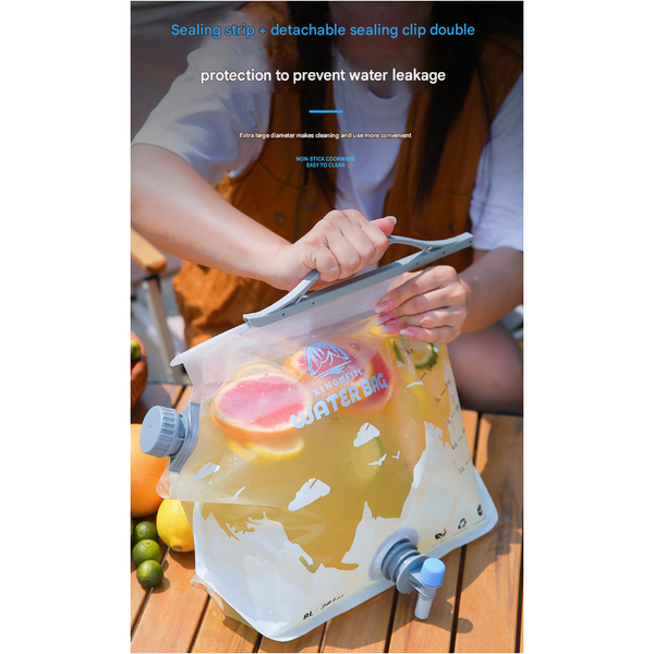 1 Piece Grey 8L Foldable Water Bag Large Capacity Portable Carrier With Spigot For Camping And Outdoors Other Camping Cooking Supplies