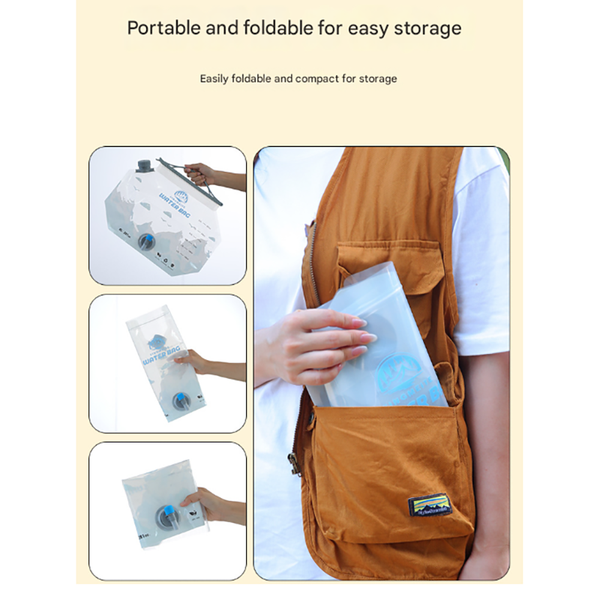 1 Piece Grey 8L Foldable Water Bag Large Capacity Portable Carrier With Spigot For Camping And Outdoors Other Camping Cooking Supplies