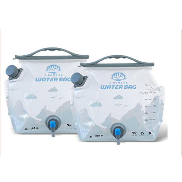 2 Pcs Grey 8L Foldable Water Bag Large Capacity Portable Carrier With Spigot For Camping & Outdoors Other Camping Cooking Supplies