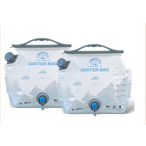 2 Pcs Grey 8L Foldable Water Bag Large Capacity Portable Water Carrier With Spigot For Camping & Outdoors Other Camping Cooking Supplies