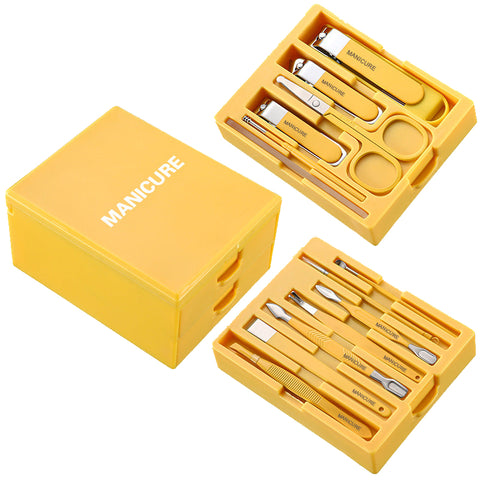 Yellow Premium 13 In 1 Manicure And Grooming Kit Professional Carbon Steel Pedicure Set With Dual Drawer Case Mirror Manicure & Pedicure Tools & Kits