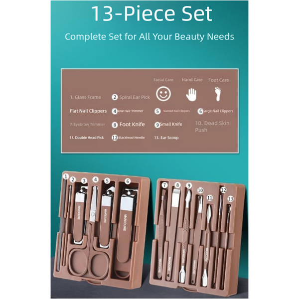 Yellow Premium 13 In 1 Manicure And Grooming Kit Professional Carbon Steel Pedicure Set With Dual Drawer Case Mirror Manicure & Pedicure Tools & Kits