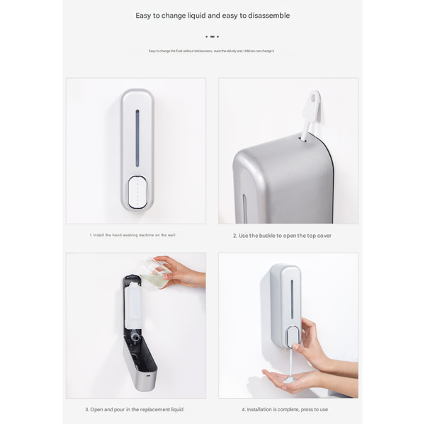 2 Pcs Silver Modern Wall Mounted Press Soap Dispenser 300Ml Refillable Pump For Bathroom & Kitchen Soap Dispensers