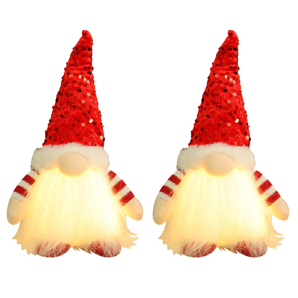 2 Pcs Red Charming Light Up Christmas Gnome Festive Nordic Plush Holiday Decoration Seasonal Decorations