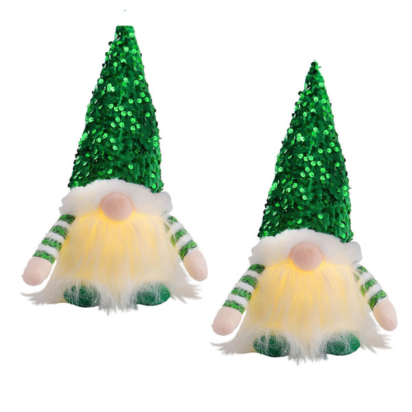 2 Pcs Green Charming Light Up Christmas Gnome Festive Nordic Plush Holiday Decoration Seasonal Decorations