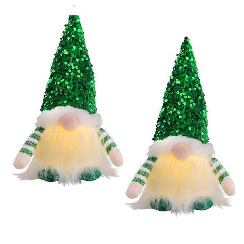 2 Pcs Green Charming Light Up Christmas Gnome Festive Nordic Plush Holiday Decoration Seasonal Decorations