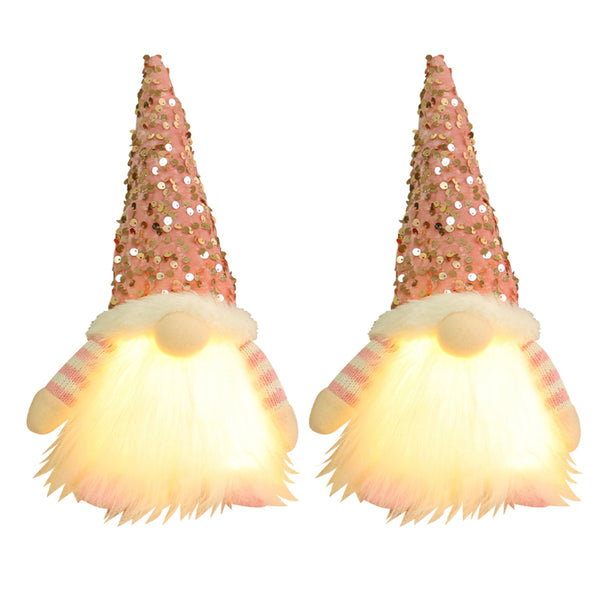 2 Pcs Pink Charming Light Up Christmas Gnome Festive Nordic Plush Holiday Decoration Seasonal Decorations