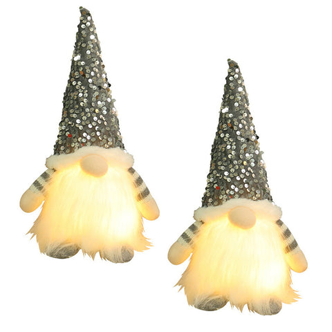2 Pcs Grey Charming Light Up Christmas Gnome Festive Nordic Plush Holiday Decoration Seasonal Decorations
