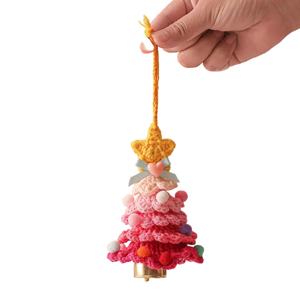 2 Pcs Style A Yellow And Pink Handmade Crochet Christmas Tree Ornament Festive Hanging Decoration With Jingle Bell Seasonal Decorations
