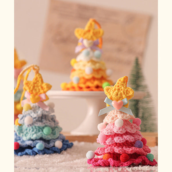 2 Pcs Style A Yellow And Pink Handmade Crochet Christmas Tree Ornament Festive Hanging Decoration With Jingle Bell Seasonal Decorations