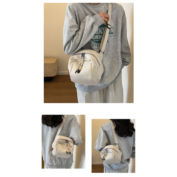 White Lightweight Canvas Crossbody Bag Minimalist Casual Shoulder Satchel With Adjustable Strap Women's Bags & Handbags