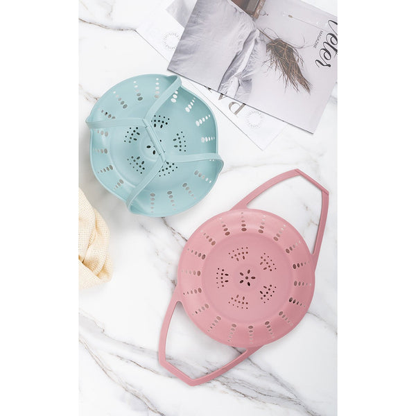 Small Pink Flexible Silicone Steamer Basket With Heat Resistant Handles Food Grade Vegetable Insert For Pots & Pans Steamers